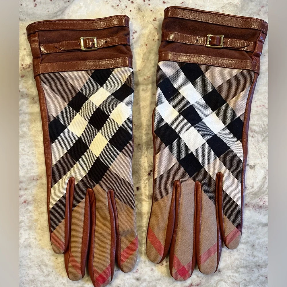Burberry house check Leather Gloves - Picture 2 of 5